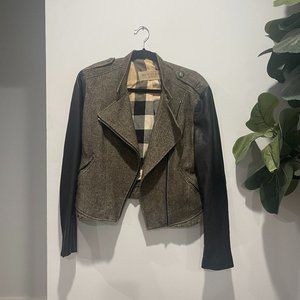 Burberry Brit tweed and leather Moto jacket USA Size 10